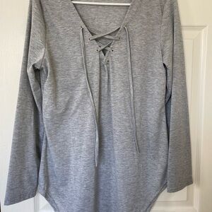 Gray Lace-Up Women's Top